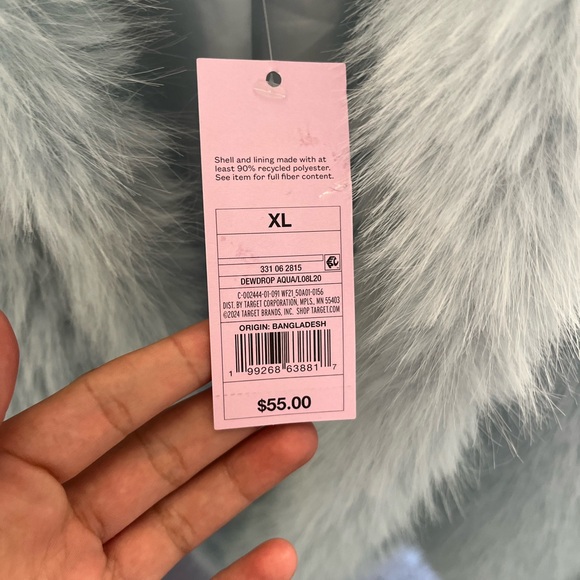 Faux Fur Hooded Coat baby blue / size large / XL - Picture 3 of 4